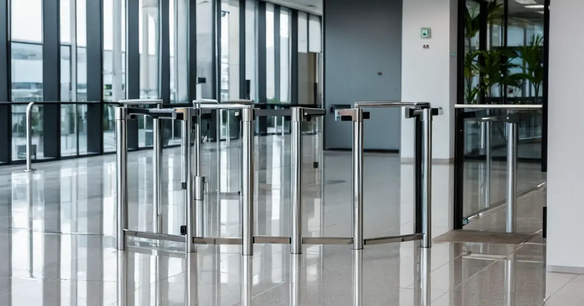 Tornos de control de acceso speedgate instalados en vestíbulo de empresa — Digital Repairs Guadalajara