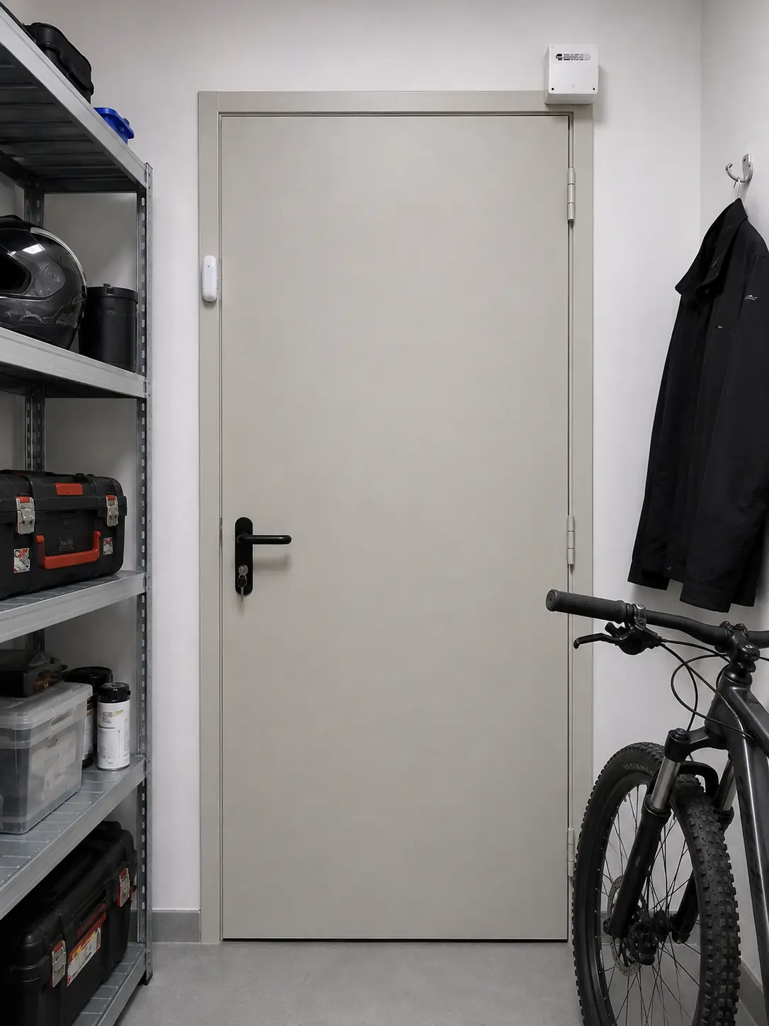Sensor magnético instalado en puerta de trastero — sistema avisador sistema DR Digital Repairs